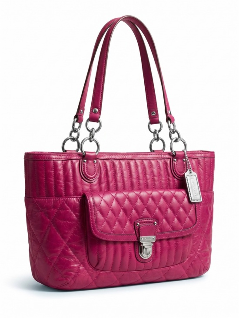 Coach Madison Maggie Quilted Leather Tote Pink Fuchsia Shoulder Bag 19857 💖